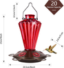 BOLITE 18017-R Hummingbird Feeder, Glass Hummingbird Feeder for Outdoors, Diamond Shape Bottle for Outside, 20 Ounces, Red