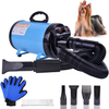 Dog Dryer, High Velocity Dog Hair Dryer, Dog Blow Dryer - 3.2HP Pet Blower Grooming Force Dryer with Heater, Stepless Adjustable Speed, 4 Different Nozzles, Comb & Pet Grooming Glove