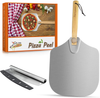 Aluminum Metal Pizza Peel, Pizza Spatula Paddle for Pizza Stone with Foldable Wood Handle Easy Storage Pizza Paddle for Baking Homemade Pizza (pizza peel+cutter)