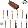 Leather Working Tools and Supplies - 11 Piece Set of Professional Leather Tools Kit, Leather Kits, Leather Burnishing Tool and Leather Awl Tool in Roll Case for Beginners and Professionals