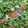 Bird Feeder Bowl, Bird Feeder Tray Plates Bird Bath Bowl, Spring Garden Accessories for Outdoor Lawn Patio Backyard Porch Decoration Ornament, Round Shape (Frog)