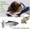 Moving Fish Cat Toy, 4 Pack Kicker Cat Toy Set — Plush Simulation Fish & Catnip Mouse / Fish Bones for Kitty, Realistic Flopping Interactive Wagging Fish, Matatabi Silvervine Chew Sticks, Exercise Toy