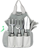 Garden Tools and Watering Set, 9-Piece Stainless Steel Heavy Duty Aluminum Alloy Hand Tool Kit with Ergonomic Handles, Comes with Gardening Gloves and Large Tote Bag with Storage Pockets (Silver)