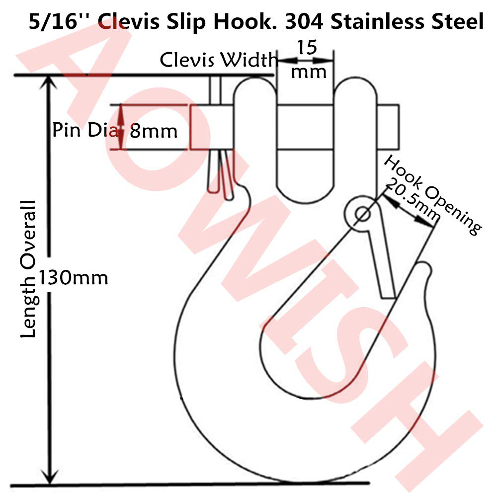 AOWISH 304 Stainless Steel Clevis Slip Hook with Safety Latch 5/16''  American Type Jaw 