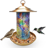 Untimaty Solar Bird-Feeder for Outside Hanging Mosaic Solar Powered Garden Lantern Light Bird-House Wild Hanging Birdfeeder