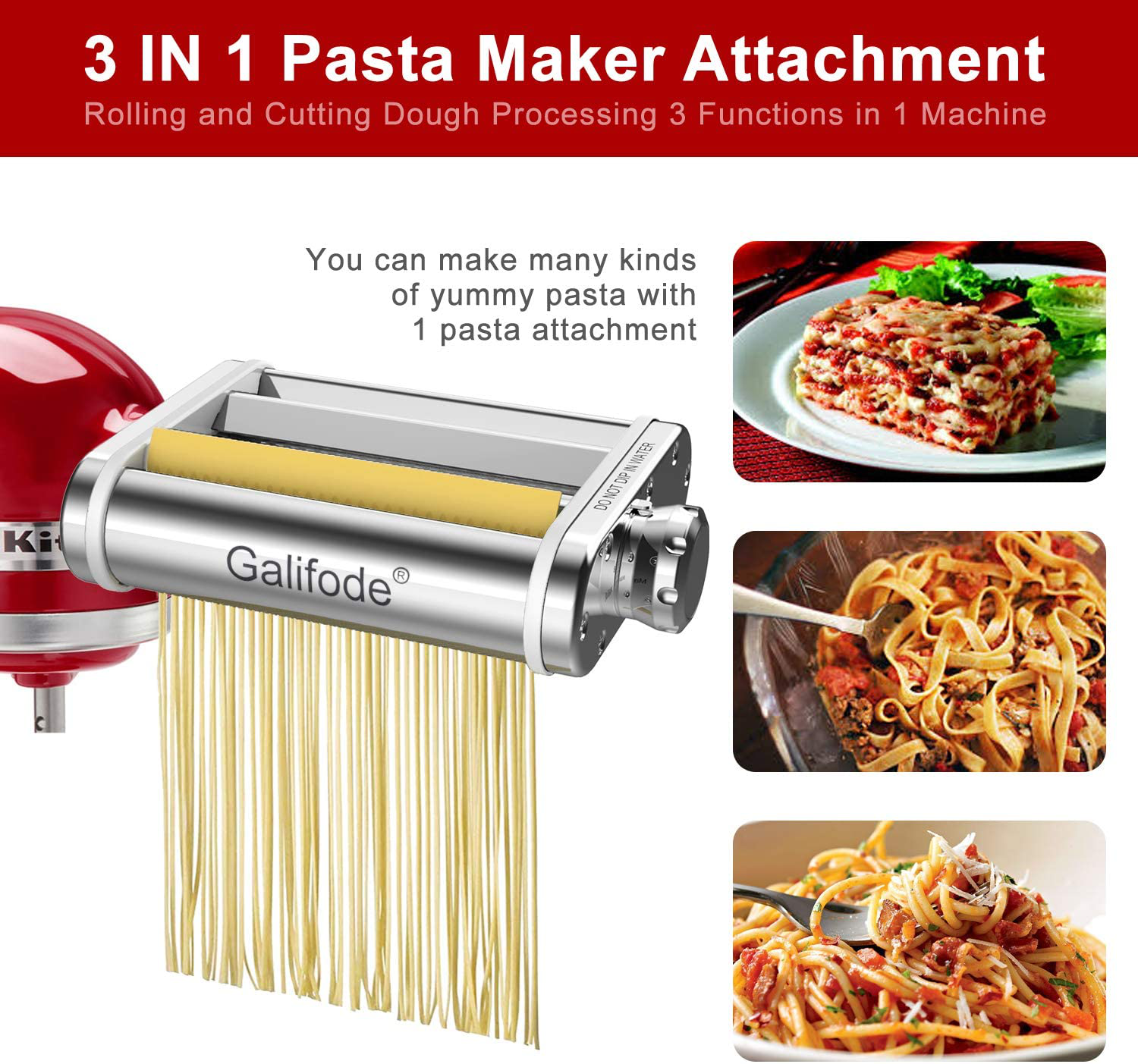 Pasta Maker Attachment for KitchenAid Stand Mixers 3 in 1 Set Includes Pasta  Roller Spaghetti Cutter &Fettuccine Cutter, Durable Pasta Attachments for  KitchenAid