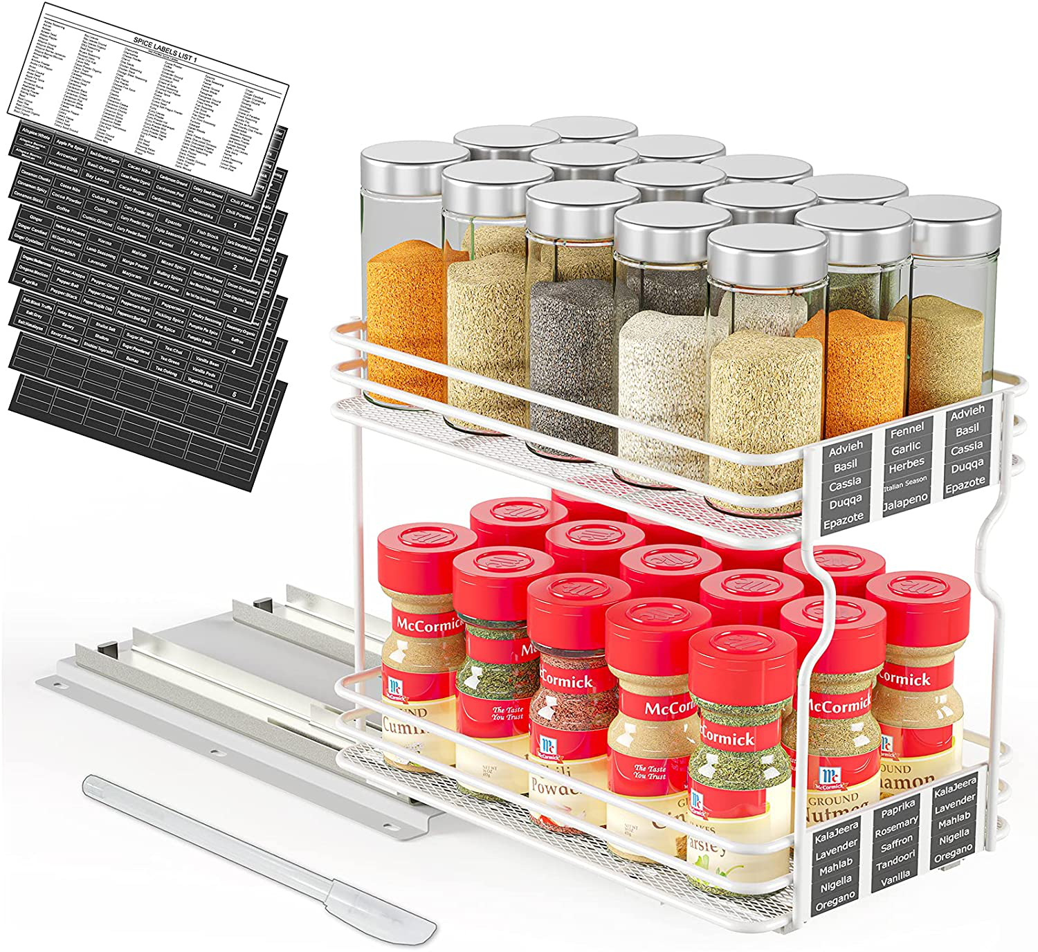  SpaceAid Pull Out Spice Rack Organizer for Cabinet, Heavy Duty  Slide Out Seasoning Kitchen Organizer, Cabinet Organizer, with Labels and  Chalk Marker, 6.5 W x10.75 D x8.5 H, 1 Drawer 2-Tier 