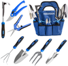 Shonsin Garden Tools Set, Premium Stainless Steel Manual Garden Kit with Non-Slip Rubber Grip, Heavy Duty Outdoor Gardening Gifts Tools with Durable Storage Tote Bag