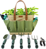Garden Tool Tote Solid Bag with 11 Piece Hand Tools,Best Gardening Gift Set Organizer with Vegetable Garden Tool Kit,Free Kneeler Pad,Digging Claw Gloves and All Necessary Gardening Accessories