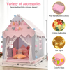 hadio Princess Castle Tent for Kids with Washable Kids Play Mat, Playhouse for Kids Indoor with Dream Cotton Ball Lamp and LED Star Lights, Large Kids Tent Indoor with Butterfly Bunting Decoration