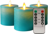 Kitch Aroma Teal Flameless Candles, Battery Operated LED Pillar Truquoise Flameless Candles
