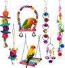 ACEONE Bird Toys Parrot Swing Toy with Colorful Wooden Beads Bells and Pet Bird Cage Hammock Hanging Chew Toys for Small Parakeets Cockatiels, Conures, Macaws, Lovebirds, Finches