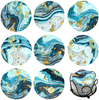 Memeyou Marble Coasters for Drinks, Round Absorbent Ceramic Stone with Holder, Colorful Heavy Drink Coasters Set of 8 with Cork Base for Coffee Wooden Table Desk Protection Teal Gold