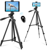 Phone & Tablet Tripod Stand, 57 inch Extendable Aluminum Travel Tripod with Smartphone/Tablet Holder, Remote Shutter, Sport Camera Adapter, Compatible with Cell Phone & Tablet & Camera