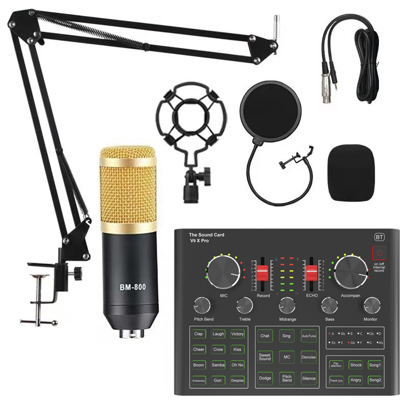 BM800 Condenser Microphone with V9X PRO Sound Card Mixer Live Broadcast Recording Set Mic Phone K Song Computer Karaoke Sing