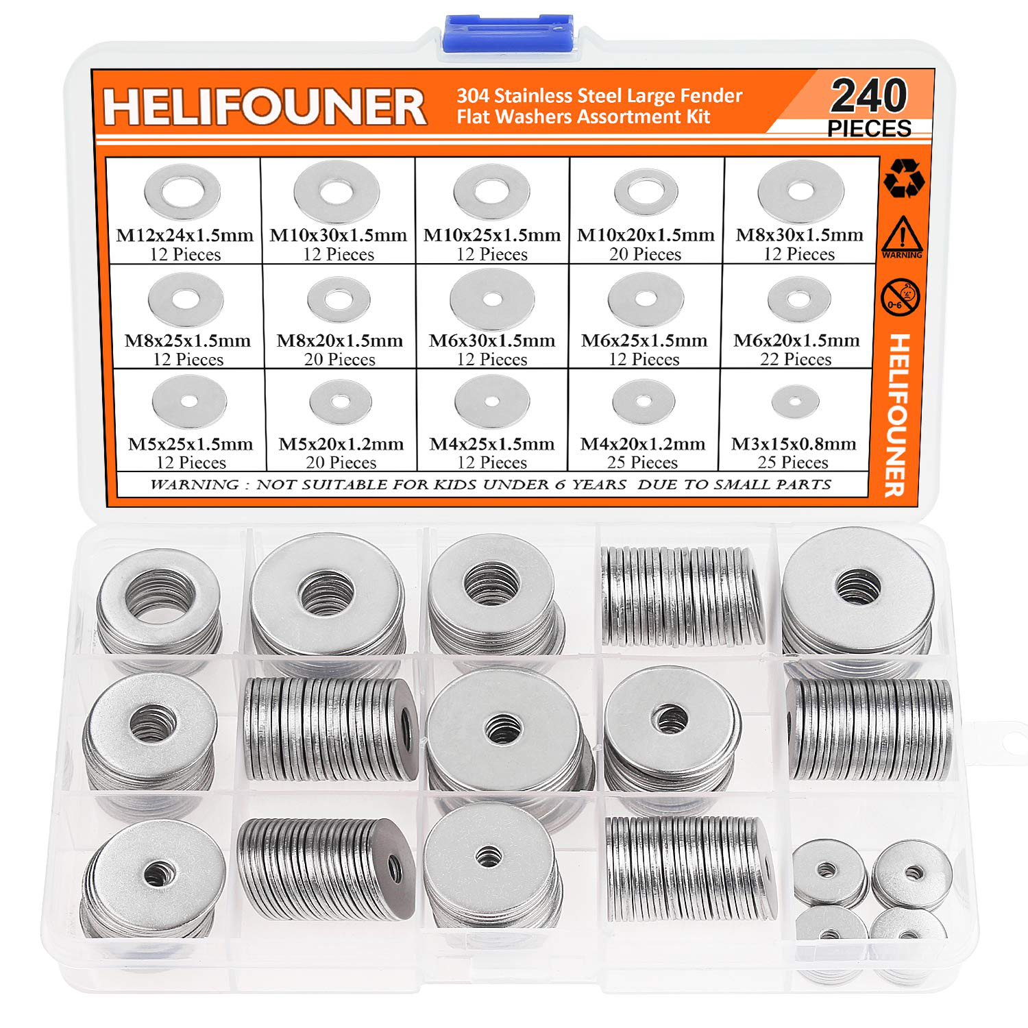Helifouner 240 Pieces 15 Sizes 304 Stainless Steel Large Fender Washer Reliable Store 