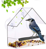 SUQ I OME Window Bird Feeder with Strong Suction Cups and Seed Tray with Drain Holes, Small, Compact, Clear Acrylic, Easy Clean, Outside Feeders for Wild Birds Transparent View…