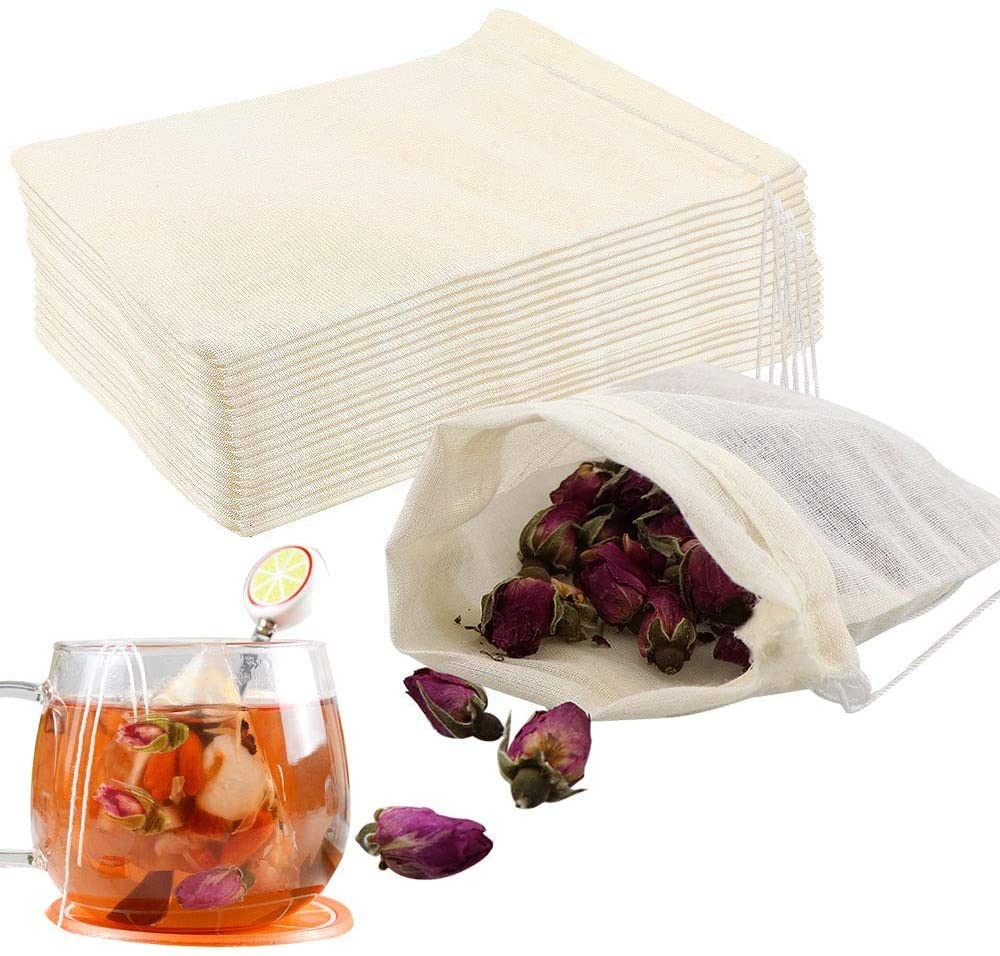  Tea Filter Bags, 50 Pack Housim Reusable Cotton Tea Bags Empty  Unbleached Strainer Filter Bags ECO Friendly Tea/Herb Brew Bags Loose Leaf  Tea Infuser for Home Office Travel (3.1 x 3.9Inch) 