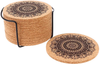 LKXHarleya 12pcs Creative Morocco Pattern Round Wooden Coasters, Cork Coasters with Holder for Drinks Absorbent Heat Insulation