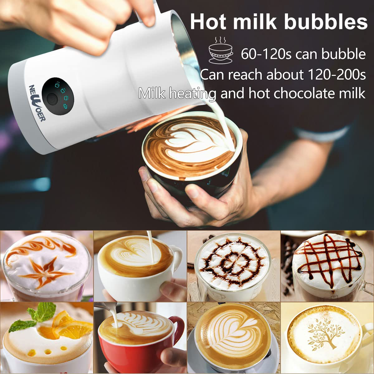 Electric Milk Frother and Steamer 4 in 1 Automatic Milk Warmer 400W Non- Stick Interior 580ml Hot/Cold Stainless Steel Milk Foam Maker for  Coffee/Hot Chocolate Milk/Latte/Cappuccinos 