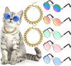 7 Piece Cool Cat Dog Costume Set Include Adjustable Gold Pet Dog Chain and Funny Cute Cat Small Dog Sunglasses Retro Pet Sunglasses for Cat Puppy Small Medium Dog (Vivid Colors)