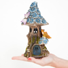 Bits and Pieces - Solar Butterfly and Blue Daisies Fairy House - Unique Lawn and Garden Décor