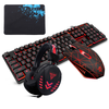 104 Keys Gaming Keyboard Waterproof Design USB Wired Multimedia RGB Backlit and LED Gaming Headphone and 3200DPI LED Gaming Mouse Sets with Mouse Pad