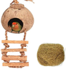 Tfwadmx Coconut Hide with Ladder, Natural Coconut Fiber Hanging Birdhouse Cage, Coconut Bird Shell Breeding Nest for Parrot Parakeet Lovebird Finch Canary (2 Pcs)