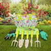 EIFFTER Garden Tool Set , Floral Print Heavy Duty Aluminum Tools Kit with Non-Slip Rubber Handle & Durable Storage Tote Bag, Gardening Gifts for Women (Green)