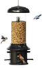 Nature's Rhythm Squirrel Proof Bird Feeder of Weather Guard 4 Classic Ports,1.5lb Seed Capacity,Wild Bird Feeder Hanging for Garden Yard Outside （Black）