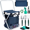 INNO STAGE Upgrade 10 Piece Garden Hand Tools Set, Collapsible Gardening Stool Seat Kit with Backrest and Detachable Storage Tote Bag for Father Mother as Gift