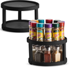 2 Pack Non Skid Lazy Susan Turntable Cabinet Organizer - 2 Tier 360 Degree Rotating Spice Rack - 10 Inch Spinning Carasoul Pantry, Kitchen, Countertop, Vanity Display Stand Black