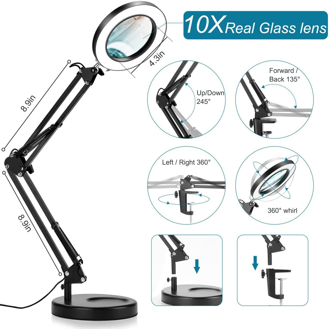 Magnifying Glass with Light and Stand, Krstlv LED 5 Color Modes