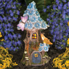 Bits and Pieces - Solar Butterfly and Blue Daisies Fairy House - Unique Lawn and Garden Décor