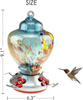 CLEVER GARDEN Hummingbird Feeder with Perch | Hand Blown Urn Glass in Blue | 29 Fluid Ounces Humming Bird Nectar Capacity with Hanging Metal Wires and Ant Moat Hook