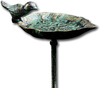WHW Whole House Worlds Scallop Shell Garden Stake, Bird Feeder, Cast Iron, Rustic Green Patina, 3 Feet 2.5 Inches Tall