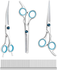 Sumcoo Professional Dog Grooming Scissors with Safety Round Tips,Heavy Duty Titanium Stainless Steel Up-Curved Pet Grooming Scissors Thinning Cutting Shears for Dogs and Cats