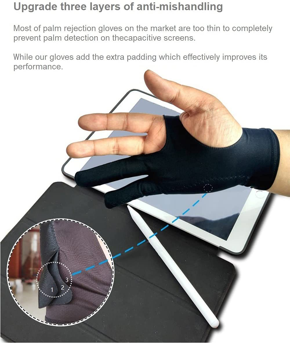 Artists Gloves - Palm Rejection Gloves with One Finger for Paper Sketching, iPad, Graphics Drawing Tablet, Suitable for Left and Right Hand, Size: One