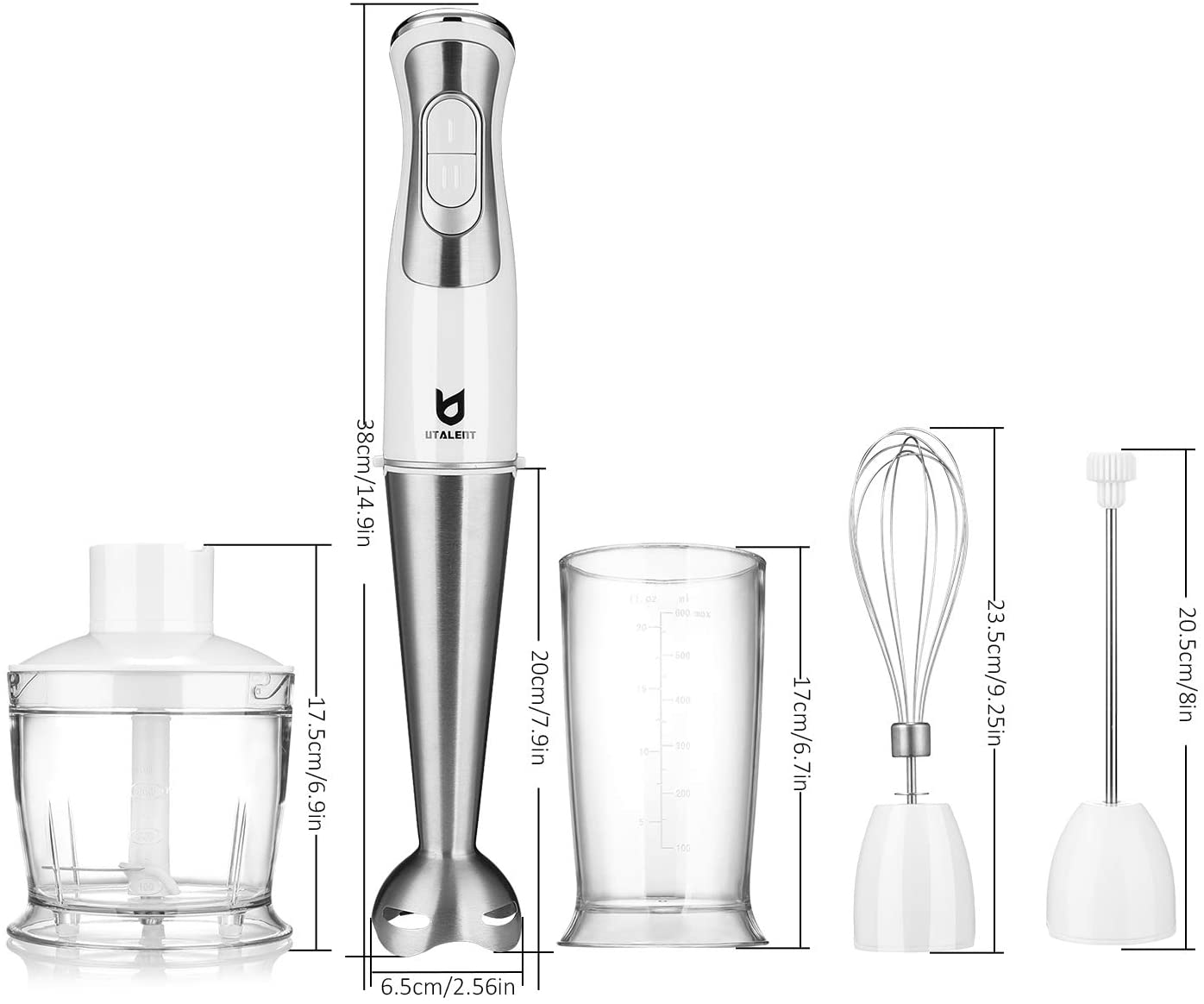 Immersion Hand Blender, Utalent 3-in-1 8-Speed Stick Blender with Milk  Frother, Egg Whisk for Smoothies, Coffee Milk Foam, Puree Baby Food, Sauces  and Soups - White 