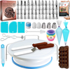 RFAQK 150 PCs Cake Decorating Supplies Kit for Beginners-1 Turntable stand-48 Numbered icing tips with pattern chart & E.Book-1 Cake Leveler-Straight & Angled Spatula-3 Russian Piping tips-Baking kit