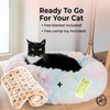 AmazinglyCat Marshmallow Cat & Small Dog Bed – Extra Fluffy, Round Cat Bed with Non-Slip Bottom + Throw Blanket Calms Pets with Softness & Warmth – Donut Bed & Pet Essentials, Rainbow, 23 in.