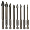 6pcs Glass Tile Drill Bits Set 6-12mm, Tungsten Carbide Masonry Drill Bit Set for Mirro Ceramic Plastic Wood on Brick Concrete Cement Wall with 1/4” Hex Shank, Efficient Universal Drilling Tool