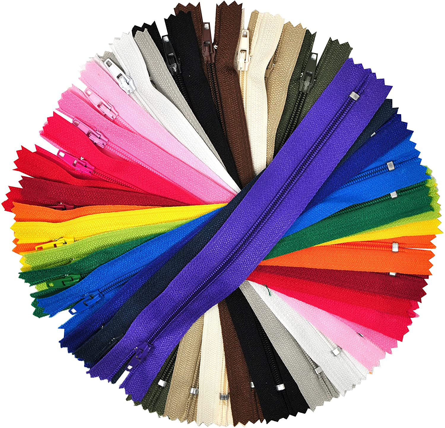 Nylon Zippers for Sewing, Bulk Zipper Supplies ; by Mandala Crafts - 20 Assorted Colors / 28 Inches