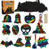 Max Fun Halloween Ornaments Rainbow Scratch Paper Art 48Pack, Magic Scratch Off Cards Paper Hanging Art Craft Supplies Educational Toys Kit Party Games Favors with 24pcs Wooden Stylus Cords for Kids