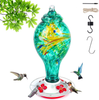 Hummingbird feeders for Outdoors, 36 Ounces Nectar Capacity Hummingbird Feeder with Upgraded Round Stand and 4 Feeding Ports, Handmade Glass Wild Bird feeders for Outdoors Hanging in Garden, Yard