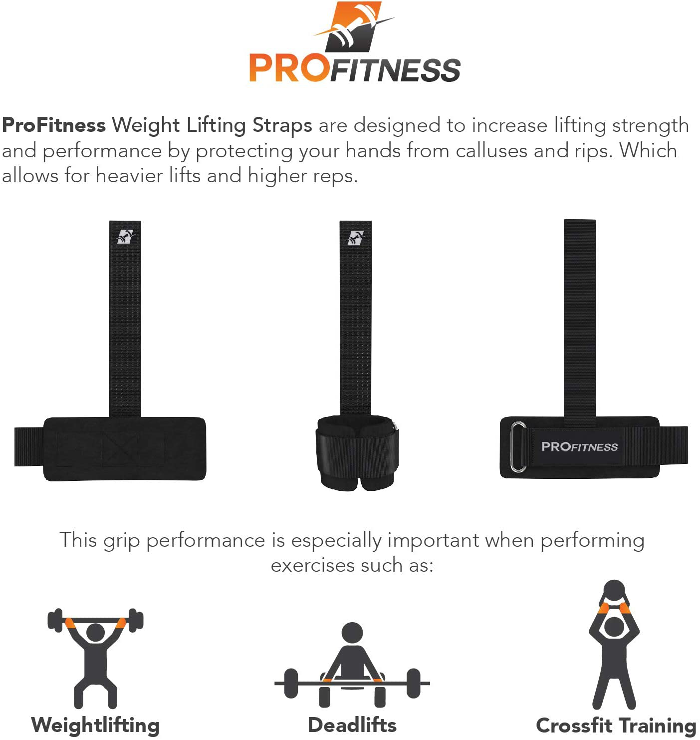 ProFitness Weight Lifting Straps - Weight Lifting Wrist Straps Wraps Grip  for Men and Women - Gym Exercise