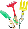 Rugg Gardening Tools for Kids Bundle | Mini Hand Fork, Hand Trowel, and Hand Hoe with Wooden Handles and Tethers | Childrens Gardening Tools Set
