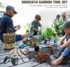MOSFiATA Garden Tools Set, 12 Pieces Gardening Tools Comfortable Handle and Heavy Duty Hoe Rake Trowel Handle Tools, Transplanter Weeder Professional Pruner Sprayer Rope Kit with Organizer Bag