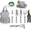 GANCHUN Garden Tools Set, 9 Pieces Stainless Steel Heavy Duty Gardening Kit Gifts with Ergonomic Handle Storage Organizer and Digging Claw Gardening Gloves Supplies Hand Tools for Men Or Women