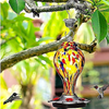 LUJII Hummingbird Feeder for Outdoors, Hand Blown Glass Humming bird Feeders, Anti Fade Leakproof, 25 Ounces Nectar Capacity, Easy to Clean & Filling, Garden Decor for Outside, Include Hook & Ant Moat
